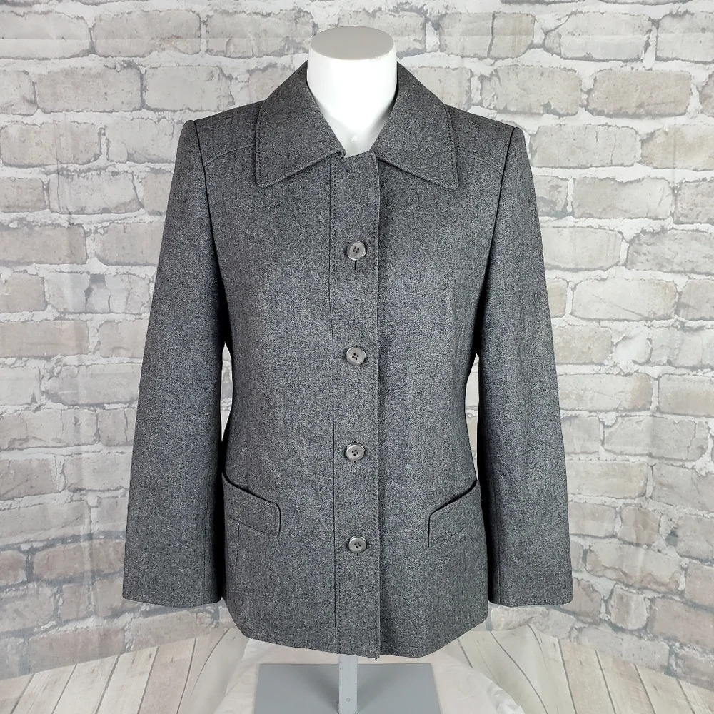 Vintage West German Wool  Jacket Charcoal Gray Button Front Lined Size 40